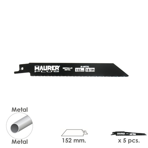 [7120700] Hoja Para Sierra Sable Metal 152 mm. - 18 TPI Tipo Bosch (5 piezas)