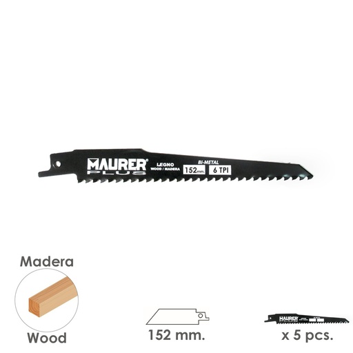 [7120750] Hoja Para Sierra Sable Madera 152 mm. - 6 TPI Tipo Bosch (5 piezas)