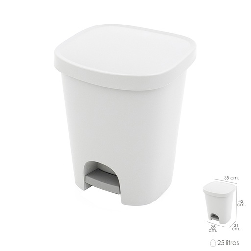 [5476010] Cubo Basura Con Pedal 25 Litros Plastico Blanco