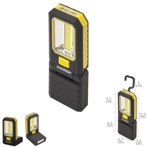 [19041120] Linterna LED Profesional Multifunción Compacta Plegable A Pilas (3 AAA) 210 Lumenes 2 Modos de Iluminación Con Iman y Gancho