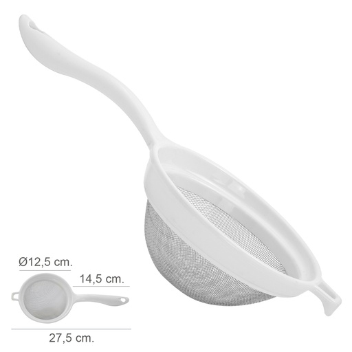 [5072025] Colador Acero Inoxidable Ø 12,5 cm. Con Mango Plastico