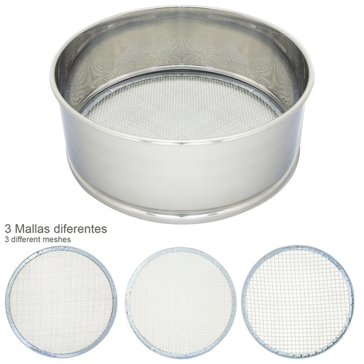 [5072100] Harinero Tamizador Acero Inoxidable Ø 20 cm. Con 3 Mallas Intercambiables