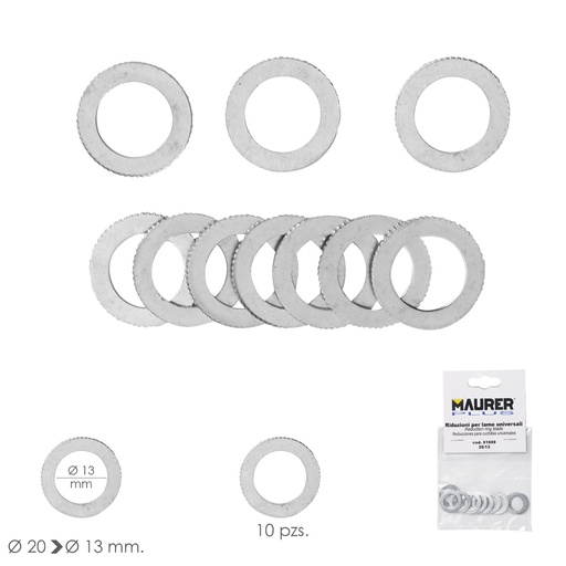 [7020135] Adaptadores / Reductores Disco Corte Madera Ø 20 a Ø 13 mm. (Bolsa 10 piezas)
