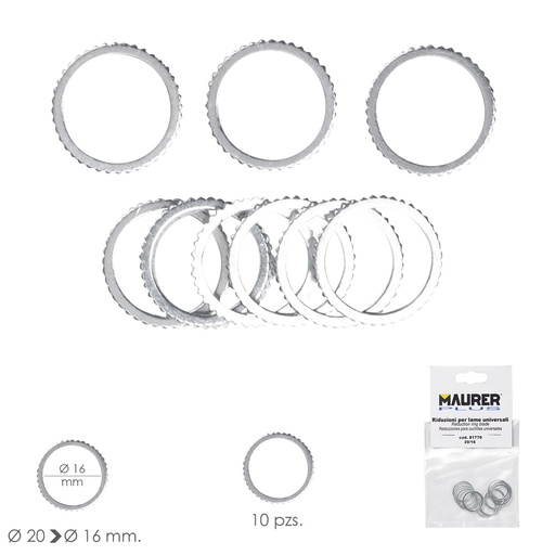 [7020140] Adaptadores / Reductores Disco Corte Madera Ø 20 a Ø 16 mm. (Bolsa 10 piezas)