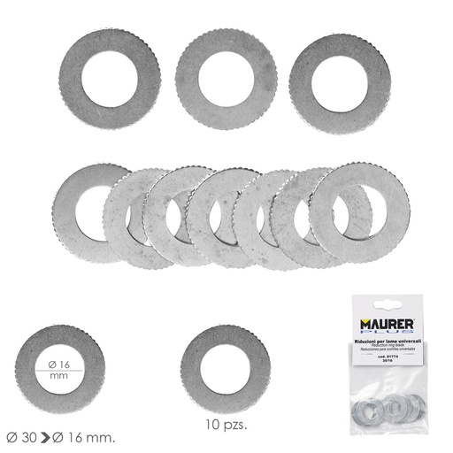 [7020145] Adaptadores / Reductores Disco Corte Madera Ø 30 a Ø 16 mm. (Bolsa 10 piezas)