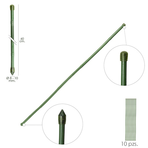 [8093050] Tutor Varilla Bambú Plastificado Ø  8  - 10 mm. x  60 cm. (Paquete 10 Unidades)