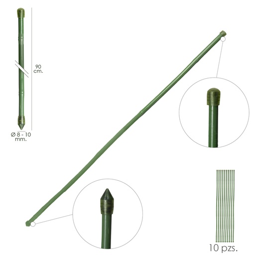 [8093055] Tutor Varilla Bambú Plastificado Ø  8  - 10 mm. x  90 cm. (Paquete 10 Unidades)