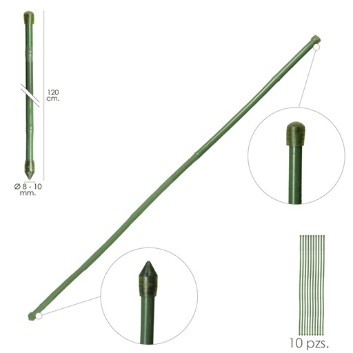 [8093060] Tutor Varilla Bambú Plastificado Ø  8  - 10 mm. x   120 cm. (Paquete 10 Unidades)