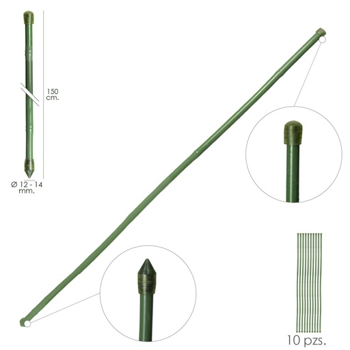 [8093065] Tutor Varilla Bambú Plastificado Ø 12  - 14 mm. x   150 cm. (Paquete 10 Unidades)