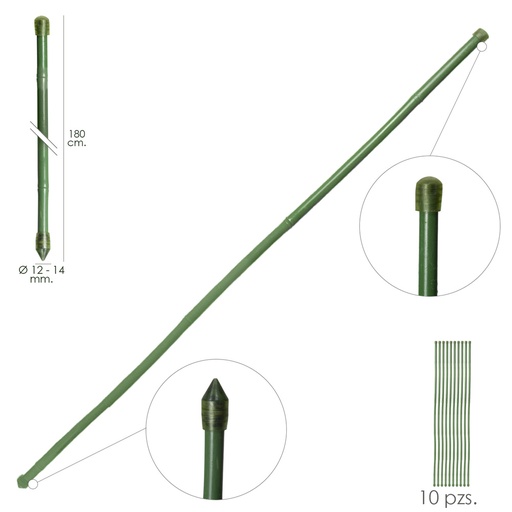 [8093070] Tutor Varilla Bambú Plastificado Ø 12  - 14 mm. x   180 cm. (Paquete 10 Unidades)