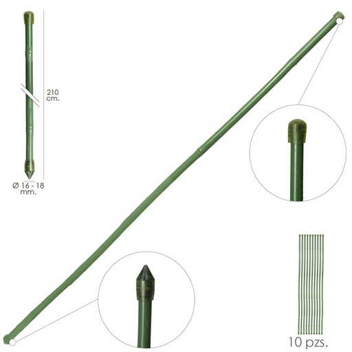 [8093075] Tutor Varilla Bambú Plastificado Ø 16  - 18 mm. x   210 cm. (Paquete 10 Unidades)