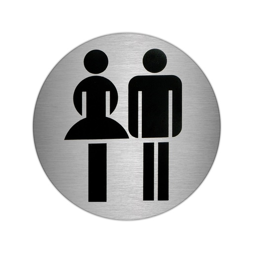 [15051405] Placa Adhesiva Baño "Mujer / Hombre" Acero Inoxidable Ø 7 cm.