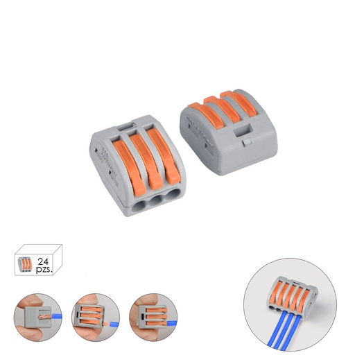 [19031205] Regleta Conexion Rapida, Conexion Electrica 3 polos, 4mmØ, 24 unidades.