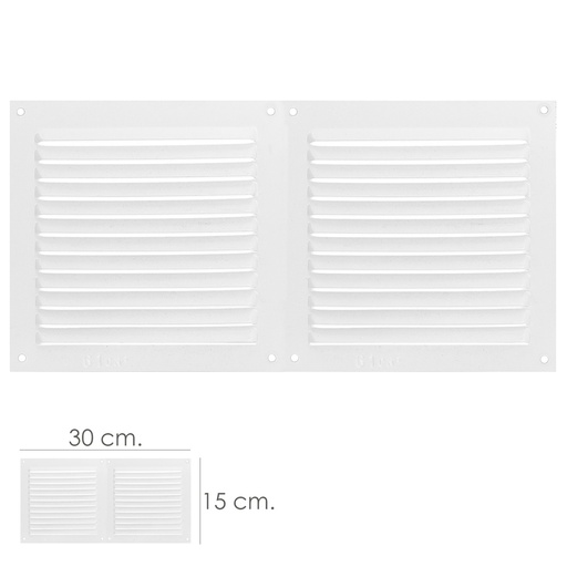 [2530050] Rejilla Ventilacion Atornillable Doble 30x15 cm. Color Blanca