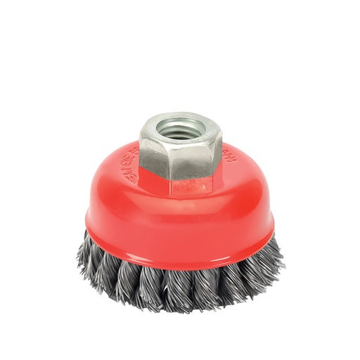[9101015] Cepillo Taza Con Alambre De Acero Trenzado Rosca M14, Ø 75 mm. Alambre de Ø 0,50 mm.