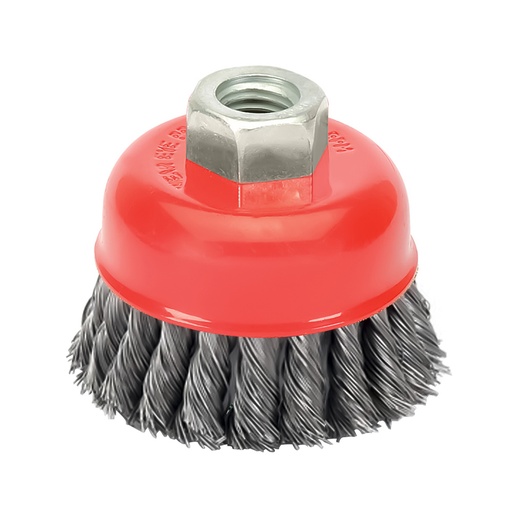 [9101020] Cepillo Taza Con Alambre De Acero Trenzado Rosca M14, Ø 100 mm. Alambre de Ø 0,50 mm.