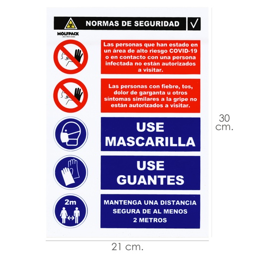 [15050570] Cartel Combinado Aviso Normas Seguridad 30x21cm.