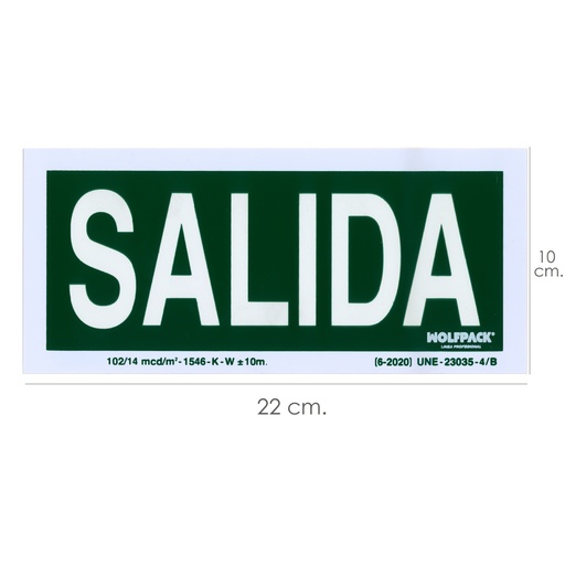 [15051251] Cartel / Señal Fluorescente Salida 22x10 cm.