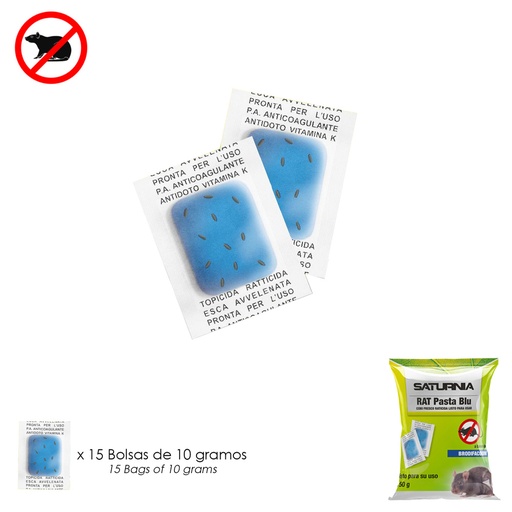 [14040115] Cebo Fresco Para Roedores, Bolsa 150 gr, Dosis Individuales, 15 bolsitas x 10 gr, Rat Pasta Blue