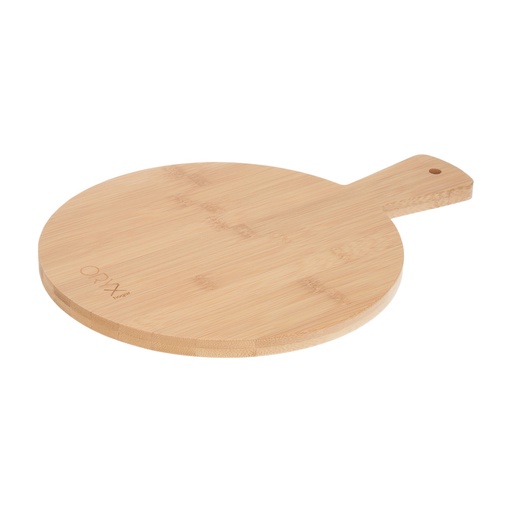 [5073015] Tabla Cortar Cocina Redonda Hecha En Madera De Bambu 100% Con Mango Ø26x36 cm.Tabla Cortar,Carne Pescado,Verdura,Fruta,Alimentos