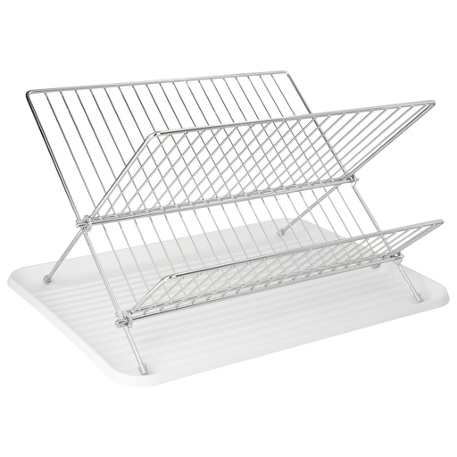 [5422030] Escurreplatos Plegable Con Rejilla De Acero Cromado Y Bandeja De Secado, 2 Niveles
