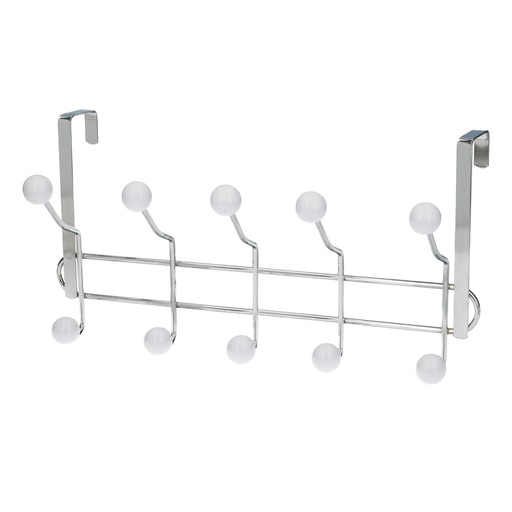 [5422055] Perchero Cromado Colgante Para Puerta 5/10 Ganchos. Terminacion Blanca.