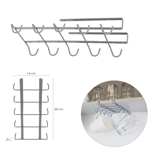 [5422040] Colgador Tazas, Soporte Cocina Bajo Mueble, Acero Cuelgatazas para 10 tazas