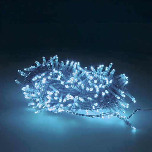 [5490255] Guirnalda Luces Navidad 300 Leds Color Azul Hielo. Luz Navidad Interiores y Exteriores Ip44. Cable Transparente.