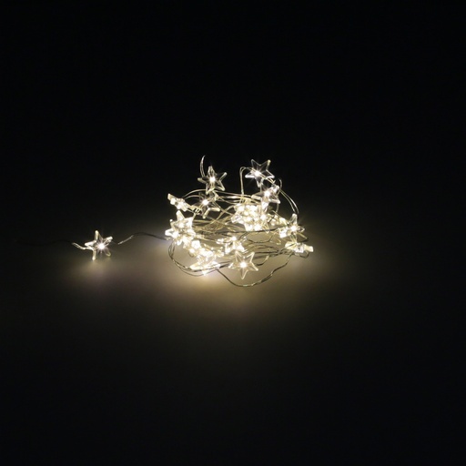 [5490420] Guirnalda Luces Navidad Estrellas 20 Leds Color Blanco Calido.Luz navidad interiores y exteriores IP44 A Pilas 3AA (No Incluida)