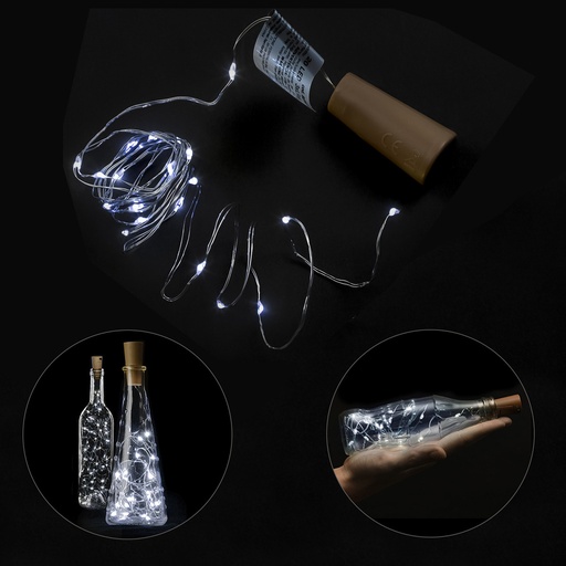 [5490400] Luces Navidad Guirnalda Led con Tapon 20 Microled Blanco Frio IP20. A Pilas 3 LR44 (Si Incluidas)