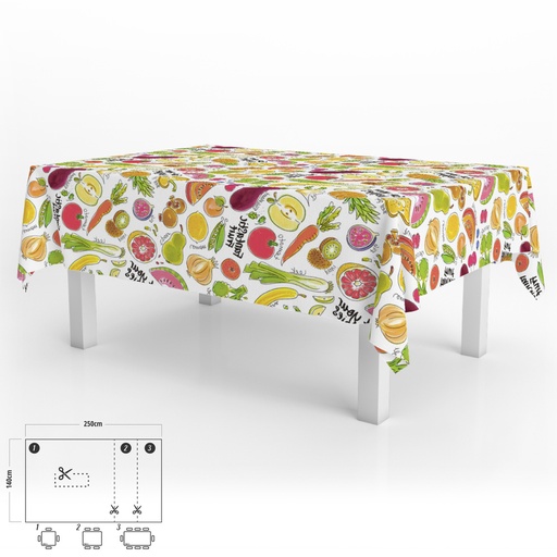 [5544002] Mantel Hule Rectangular Frutas Fantasia Impermeable Antimanchas PVC 140x250 cm.  Recortable Uso Interior y Exterior