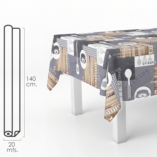 [5544005] Mantel Hule Rectangular Cuisin. Impermeable Antimanchas PVC 140 cm. x 20 metros. Rollo Recortable. Interior y Exterior