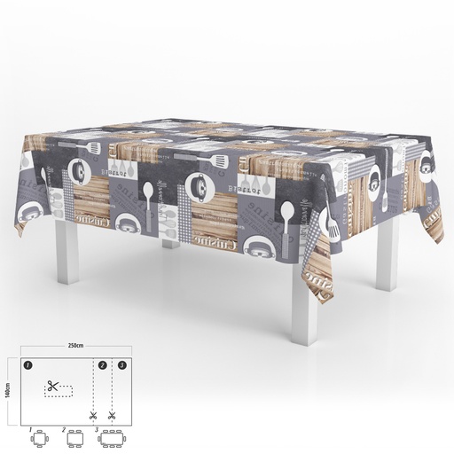 [5544007] Mantel Hule Rectangular Cuisin Impermeable Antimanchas PVC 140 x 250 cm.  Recortable Uso Interior y Exterior