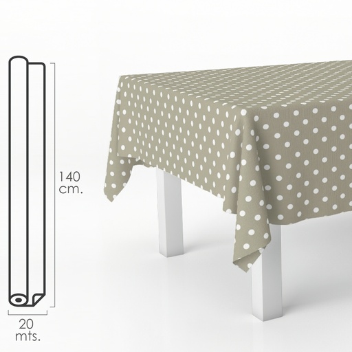 [5544010] Mantel Hule Rectangular Topos Beige. Impermeable Antimanchas PVC 140 cm. x 20 metros. Rollo Recortable. Interior y Exterior