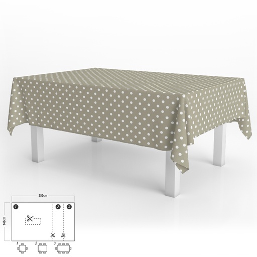 [5544012] Mantel Hule Rectangular Topos Beige Impermeable Antimanchas PVC 140x250 cm.  Recortable Uso Interior y Exterior