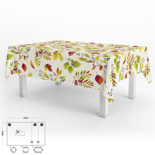 [5544022] Mantel Hule Rectangular Hojas Otoño Impermeable Antimanchas PVC 140x250 cm.  Recortable Uso Interior y Exterior