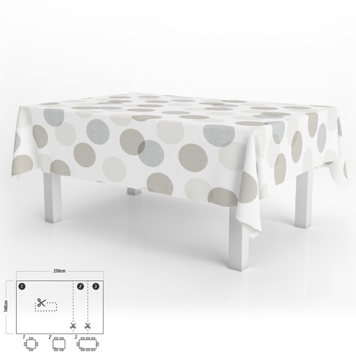 [5544027] Mantel Hule Rectangular Circulos Beige Impermeable Antimanchas PVC 140x250 cm.  Recortable Uso Interior y Exterior