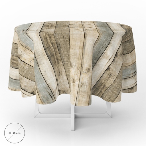 [5544036] Mantel Hule Redondo Tablones Madera Impermeable Antimanchas PVC Ø 140 cm. Uso Interior y Exterior
