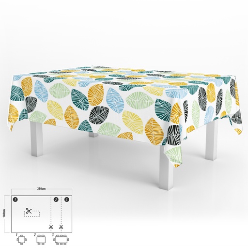 [5544047] Mantel Hule Rectangular Hojas Colores Impermeable Antimanchas PVC 140x250 cm.  Recortable Uso Interior y Exterior