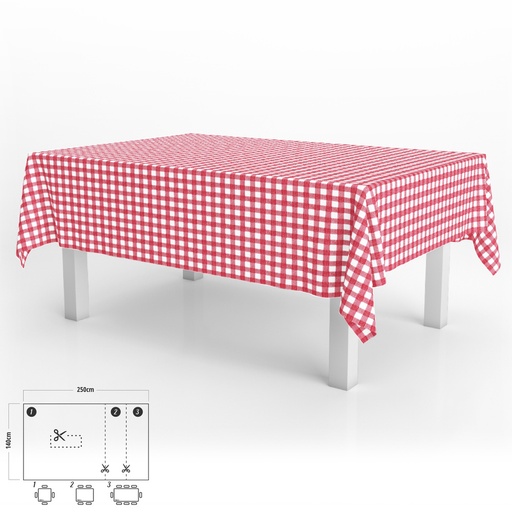 [5544057] Mantel Hule Rectangular Cuadros Rojos Impermeable Antimanchas PVC 140x250 cm.  Recortable Uso Interior y Exterior