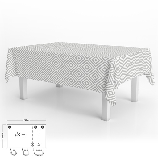[5544082] Mantel Hule Rectangular Rombos Grises Impermeable Antimanchas PVC 140x250 cm.  Recortable Uso Interior y Exterior