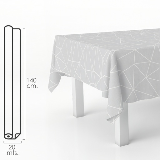 [5544095] Mantel Hule Rectangular Geometrico Gris. Impermeable Antimanchas PVC 140 cm. x 20 metros. Rollo Recortable. Interior y Exterior