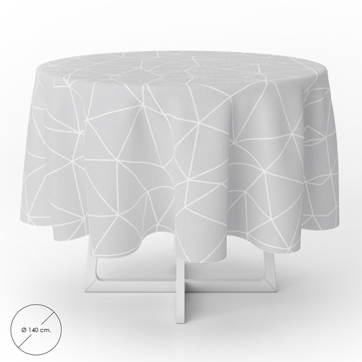 [5544096] Mantel Hule Geometrico Gris Impermeable Antimanchas PVC Ø 140 cm. Uso Interior y Exterior