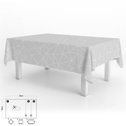 [5544097] Mantel Hule Rectangular Geométrico Gris Impermeable Antimanchas PVC 140x250 cm.  Recortable Uso Interior y Exterior