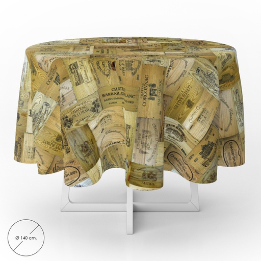 [5544101] Mantel Hule Redondo Tablones Vino Impermeable Antimanchas PVC Ø 140 cm. Uso Interior y Exterior