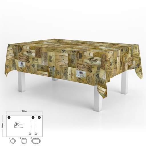 [5544102] Mantel Hule Rectangular Tablones Vino Impermeable Antimanchas PVC 140x250 cm.  Recortable Uso Interior y Exterior