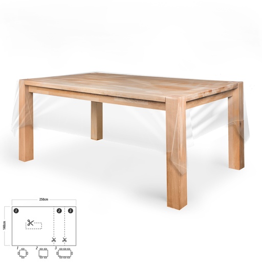 [5545002] Mantel Hule Rectangular Transparente Antimanchas PVC 140x250 cm.  Recortable Uso Interior y Exterior