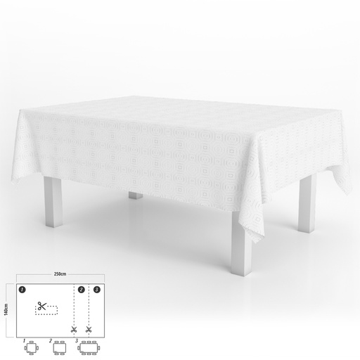 [5545502] Mantel Hule Muleton Rectangular Blanco Impermeable Antimanchas PVC 140x250 cm.  Recortable Uso Interior y Exterior