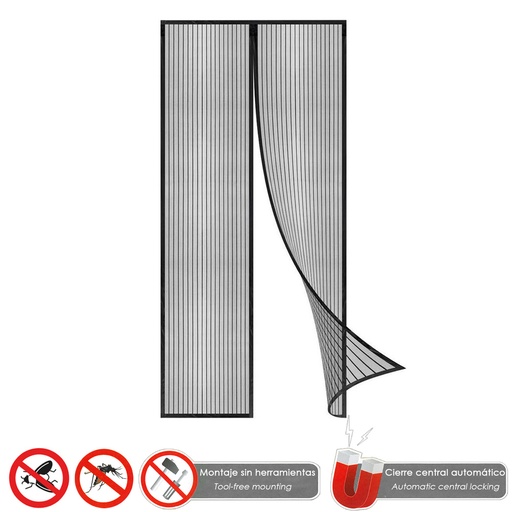 [1191250] Cortina Mosquitera Para Puertas Con Cierre Central Magnetico Automatico 120 x 240 (Alt.) cm. Color Negro.
