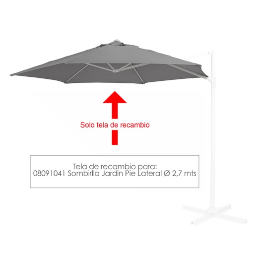 [8091154] Tela Recambio Para Sombrilla Jardin  Pie Lateral Blanca y Gris Ø 270 x 254 (Alt.) cm.